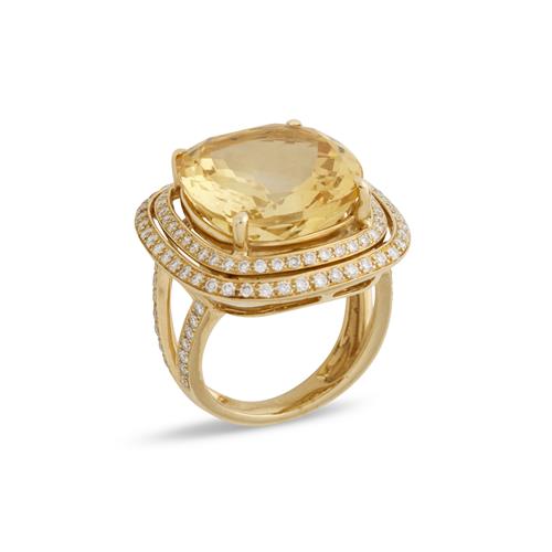 14ct Gold, Citrine And Diamond Ring