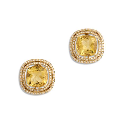 Pair Of 14ct Gold, Citrine And Diamond Earrings
