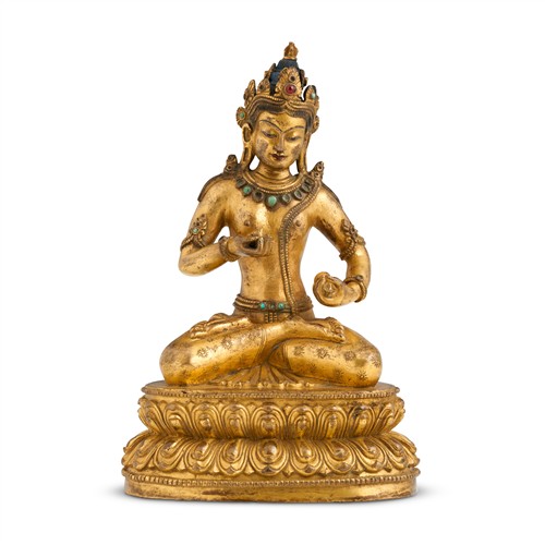 58 · A FINE SINO-TIBETAN GILT-BRONZE SEATED FIGURE OF VAJRASATTVA, 18TH CENTURY