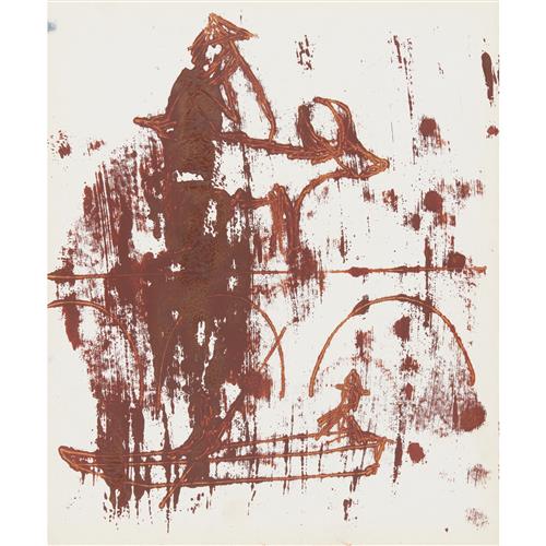 98 · SIDNEY NOLAN (1917-1992) (Figure and buffalo) c.1967 transfer drawing 30.5 x 25.5cm