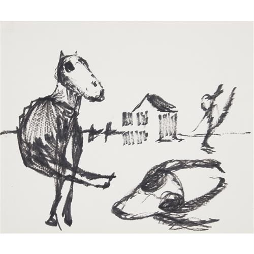 99 · SIDNEY NOLAN (1917-1992) (Drought carcass) c.1955 ink on paper 25.5 x 30.5cm