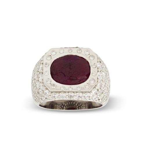 18ct White Gold, Ruby And Diamond Ring