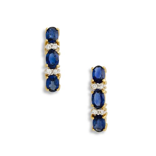 Pair Of 18ct Yellow Gold, Sapphire And Diamond Earrings