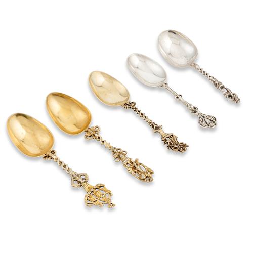60 · FIVE CONTINENTAL DUTCH-STYLE SILVER SPOONS 19th century and later