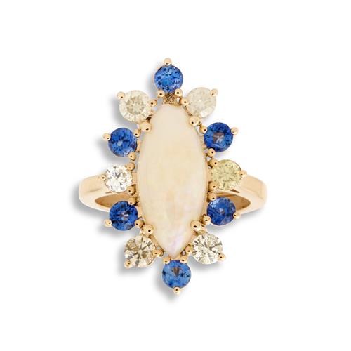 9ct Rose Gold, Sapphire, Diamond And Opal Ring