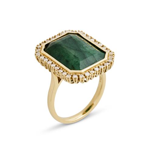 18ct Yellow Gold, Emerald And Diamond Ring