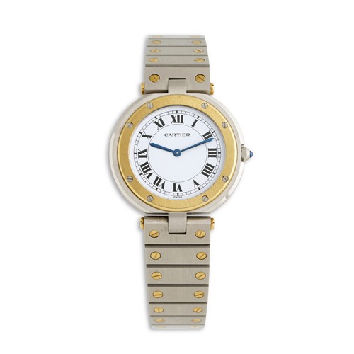27 · CARTIER SANTOS RONDE REF 1567 A STAINLESS STEEL AND GOLD BRACELET WATCH WITH PROVENANCE TO PAT CASH JULY 87