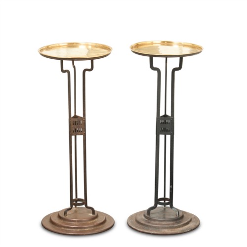 43 · A PAIR OF BRASS AND WROUGHT IRON OCCASIONAL TABLES IN EARLY 20th CENTURY CONTINENTAL STYLE Please see important information below re...