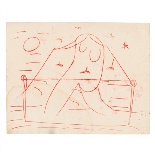 19 · SIDNEY NOLAN (1917-1992) (Figure and Tent, St Kilda) c.1939 transfer drawing on paper 44.5 x 57cm