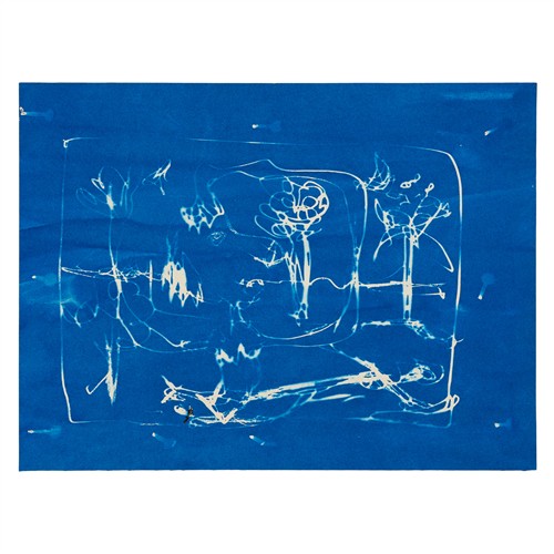 21 · SIDNEY NOLAN (1917-1992) (Landscape with Figure and Trees) c.1942 unique cyanotype on paper 16 x 21cm