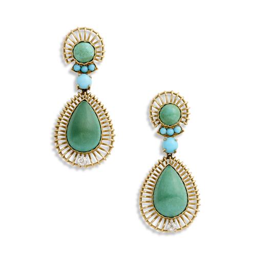 99 · PAIR OF 9CT GOLD AND TURQUOISE EARRINGS