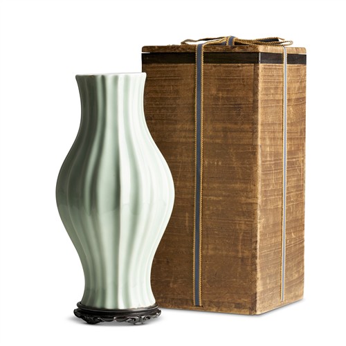 10 · A FINE CHINESE CELADON GLAZED 'LOBED' VASE, QIANLONG SIX-CHARACTER UNDER GLAZE BLUE MARK AND OF THE PERIOD (1736- 1795)