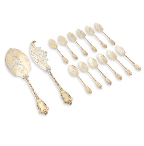 83 · AN ANTIQUE FRENCH PARCEL-GILT SILVER ICE CREAM SERVICE 950 standard, Hénin & Vivier, Paris, 1890s