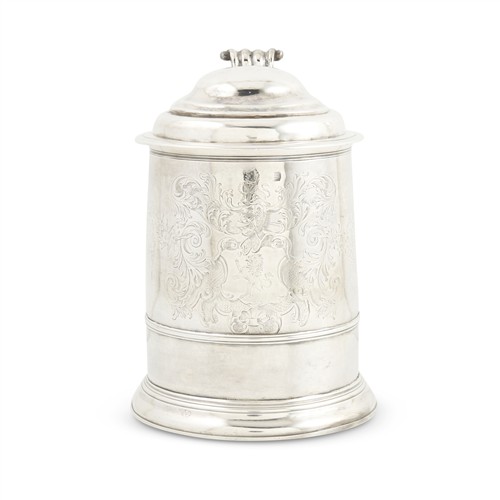 63 · A GEORGE I BRITANNIA SILVER COVERED TANKARD Richard Bayley, London, 1718