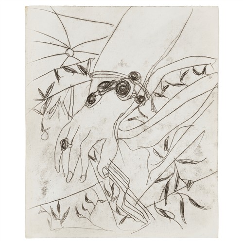 SIDNEY NOLAN (1917-1992) (Jewelled Hand and Flowers) c.1949 transfer drawing on paper 30.5 x 25.5cm
