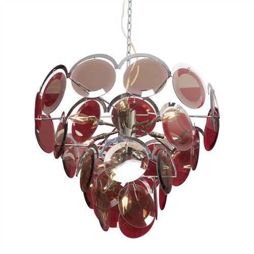 A MODERN ITALIAN CHROMED METAL AND BEVELLED GLASS CHANDELIER In the manner of and possibly by Vistosi Please see important informati...