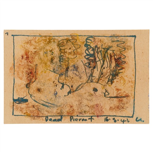 34 · SIDNEY NOLAN (1917-1992) Dead Pierrot 1941 mixed media on paper 16.5 x 10.5cm