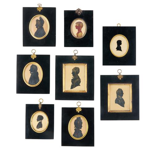45 · A GROUP OF EIGHT 19TH CENTURY PAINTED AND CUT SILHOUETTES