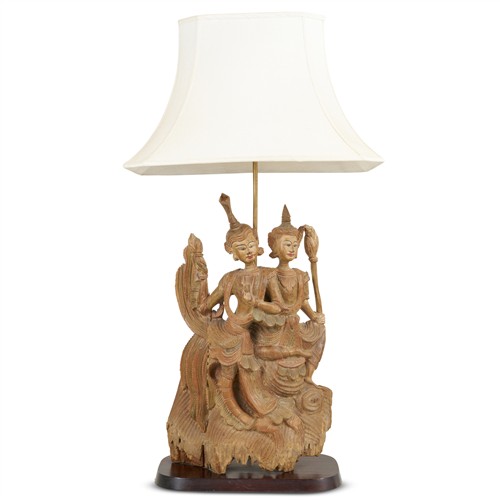 11 · A BALINESE CARVED HARDWOOD SCULPTURE MOUNTED AS A TABLE LAMP Please see important information below regarding collection of lots in...