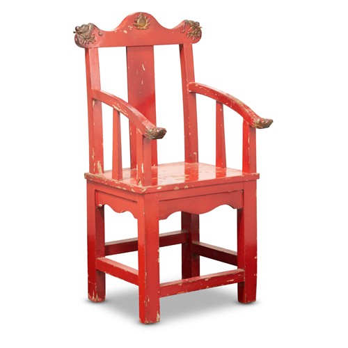 1 · A CHINESE PARCEL-GILT RED-PAINTED HARDWOOD OPEN ARMCHAIR First half 20th century Please see important information below regarding co...