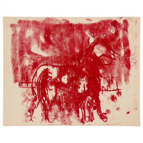 37 · SIDNEY NOLAN (1917-1992) (Figure Mounting a Horse, Kelly Series) c.1947 transfer drawing on paper 25 x 31.5cm