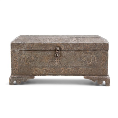 93 · A SINO-TIBETAN IRON WITH SILVER AND COPPER INLAY SUTRA BOX AND COVER, QING DYNASTY (1644 - 1911)