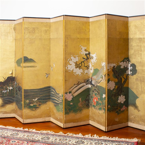 AN 8 PANEL KANO SCHOOL SCREEN FROM THE EDO PERIOD