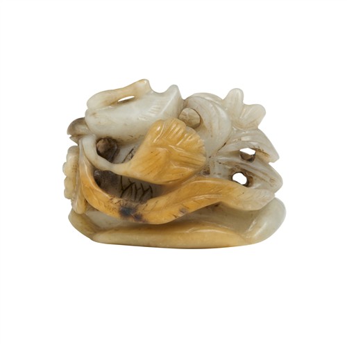 A Chinese Pale White And Russet Jade Duck Finial, Yuan/Ming Dynasty, 14th/17th Century