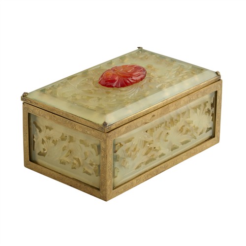 52 · A CHINESE BRONZE AND JADE OPENWORK BOX, 20TH CENTURY
