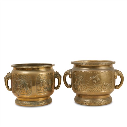 32 · TWO SIMILAR ANTIQUE CHINESE BRASS JARDINIERES Please see important information below regarding collection of lots in this auction.