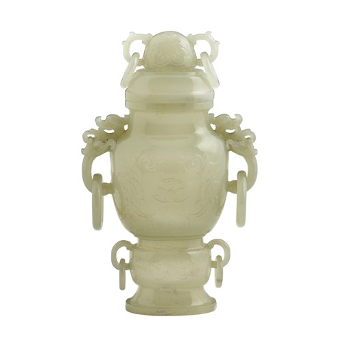51 · A CHINESE CELADON JADE CARVING OF A CENSER, 20TH CENTURY