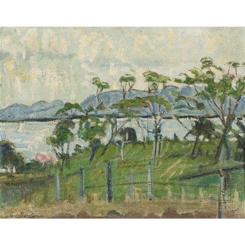 43 · EDITH HOLMES (1893-1973) (Mount Direction, Tasmania) c.1954 oil on canvas laid on board 34 x 44cm