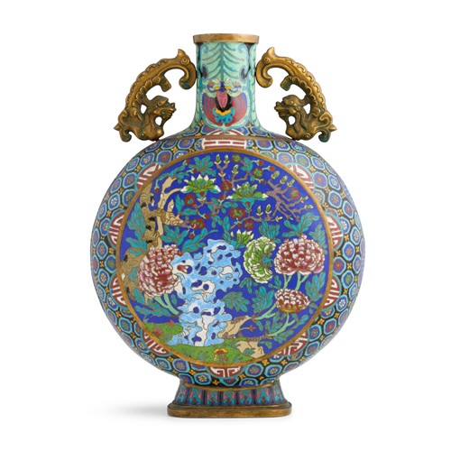 A CHINESE CLOISONNE MOONFLASK, QIANLONG MARK AND OF THE PERIOD (1736-1795)
