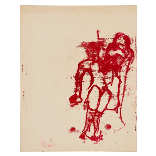 45 · SIDNEY NOLAN (1917-1992) (Seated figure, Kelly Series) c.1947 transfer drawing on paper 31.5 x 25cm