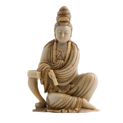 1097 · A CHINESE SOAPSTONE SEATED FIGURE OF GUANYIN