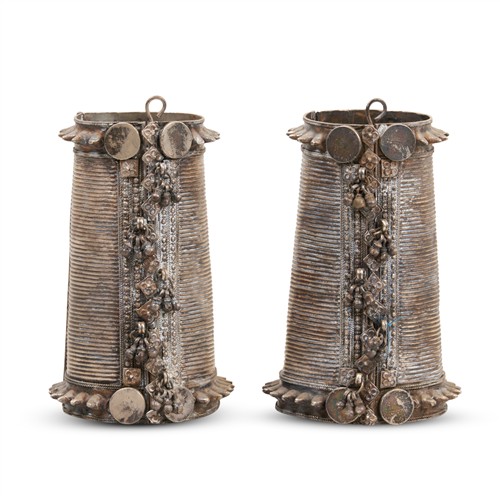 52 · A PAIR OF ANTIQUE TRIBAL INDIAN WROUGHT SILVER CUFF BRACELETS 19th century Please see important information below regarding collecti...