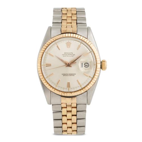 ROLEX DATEJUST REF 1601 A STAINLESS STEEL AND ROSE GOLD WRIST WATCH WITH DATE AND BRACELET CIRCA 1962