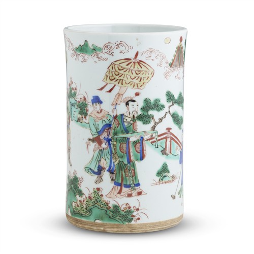 A Large Chinese Wucai Brushpot, Qing Dynasty (1644 - 1911)