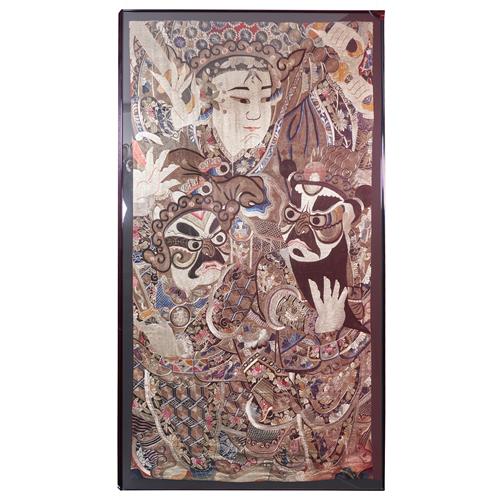 A LARGE AND IMPRESSIVE JAPANESE EMBROIDERED KABUKI THEATRE CURTAIN PANEL Second half 20th century Please see important information b...