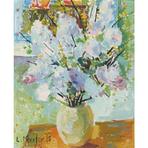 44 · LUDMILLA MEILERTS (1908-1998) Lilac Still Life 1976 oil on paper laid on board 58.5 x 49cm